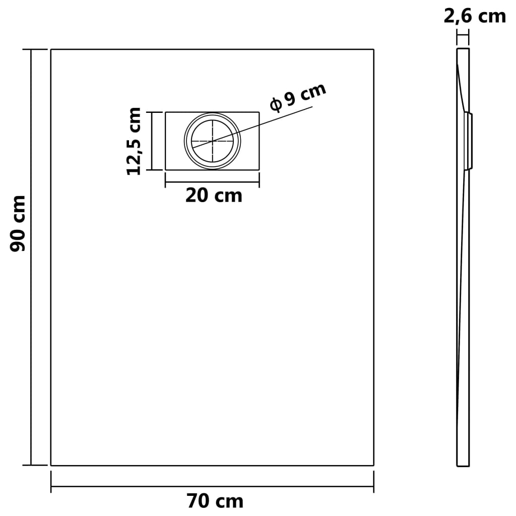 Shower Base Tray SMC Black 90x70 cm - Bend