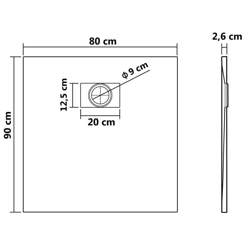 Shower Base Tray SMC Black 90x80 cm - Bend