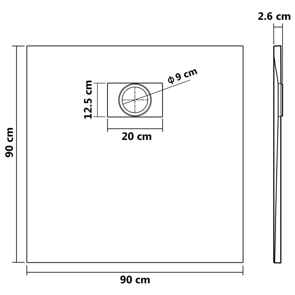 Shower Base Tray SMC Black 90x90 cm