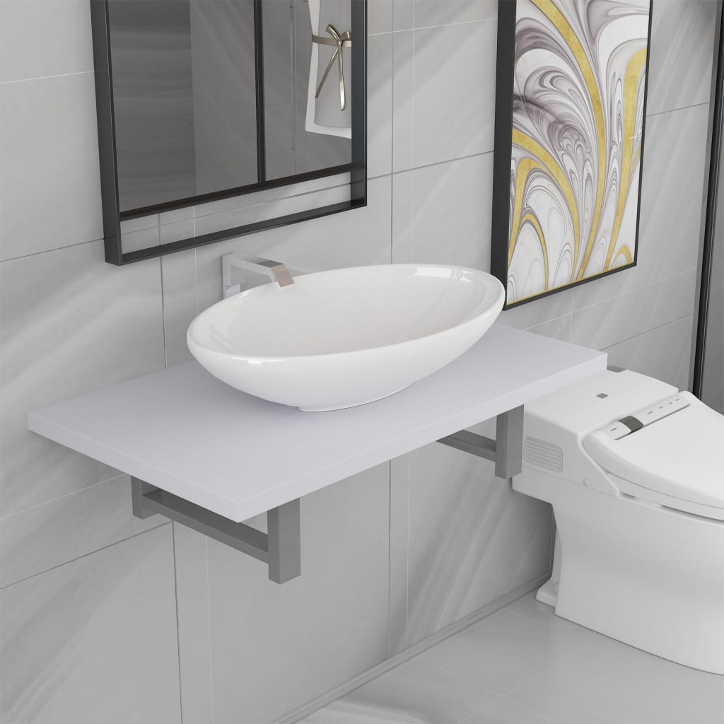 Two Piece Bathroom Furniture Set Ceramic White