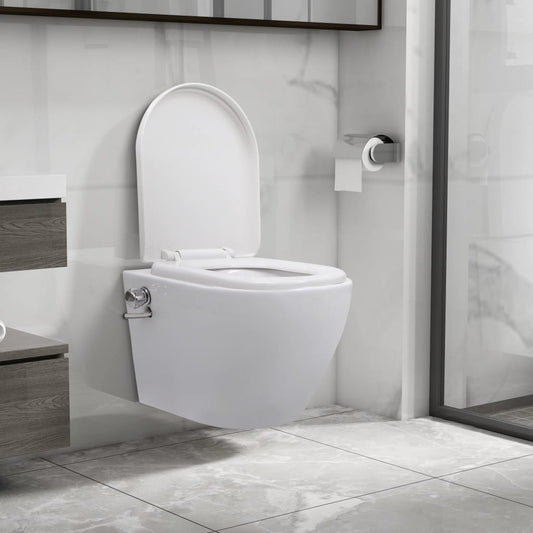 Wall Hung Rimless Toilet with Bidet Function Ceramic White - Bend