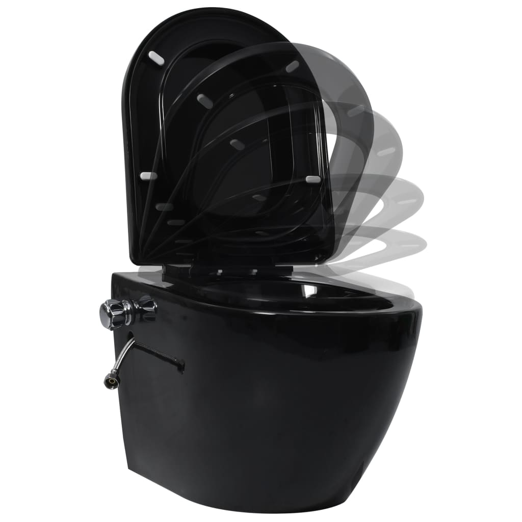 Wall Hung Rimless Toilet with Bidet Function Ceramic Black - Bend