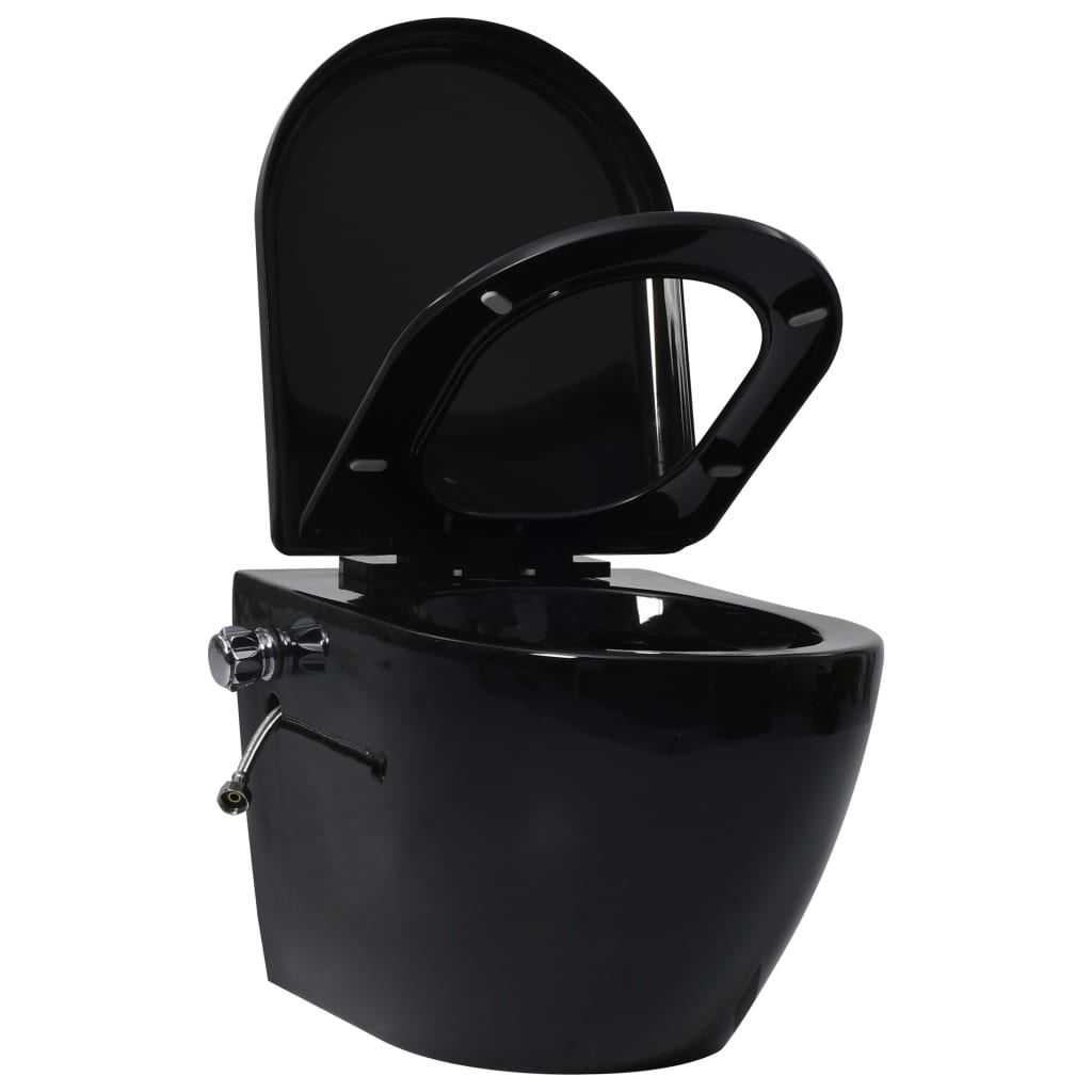 Wall Hung Rimless Toilet with Bidet Function Ceramic Black - Bend