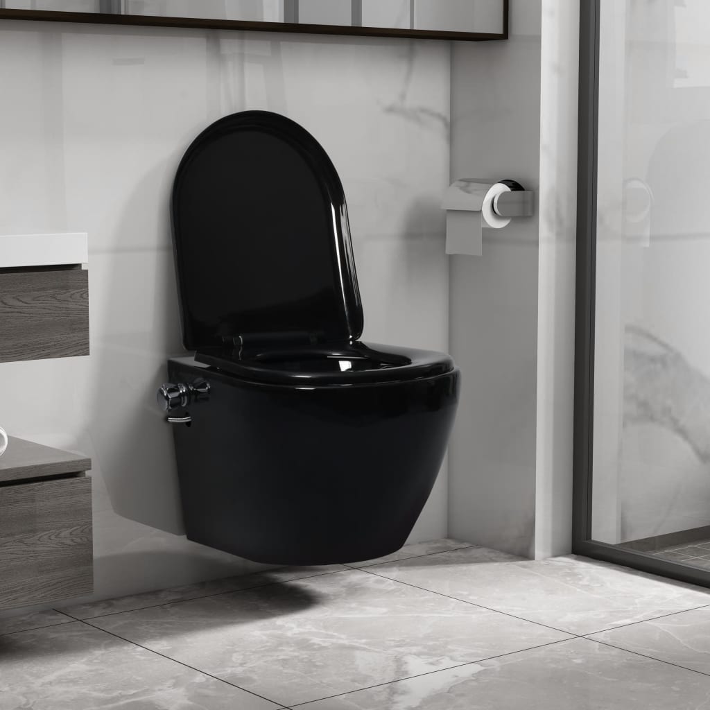 Wall Hung Rimless Toilet with Bidet Function Ceramic Black - Bend