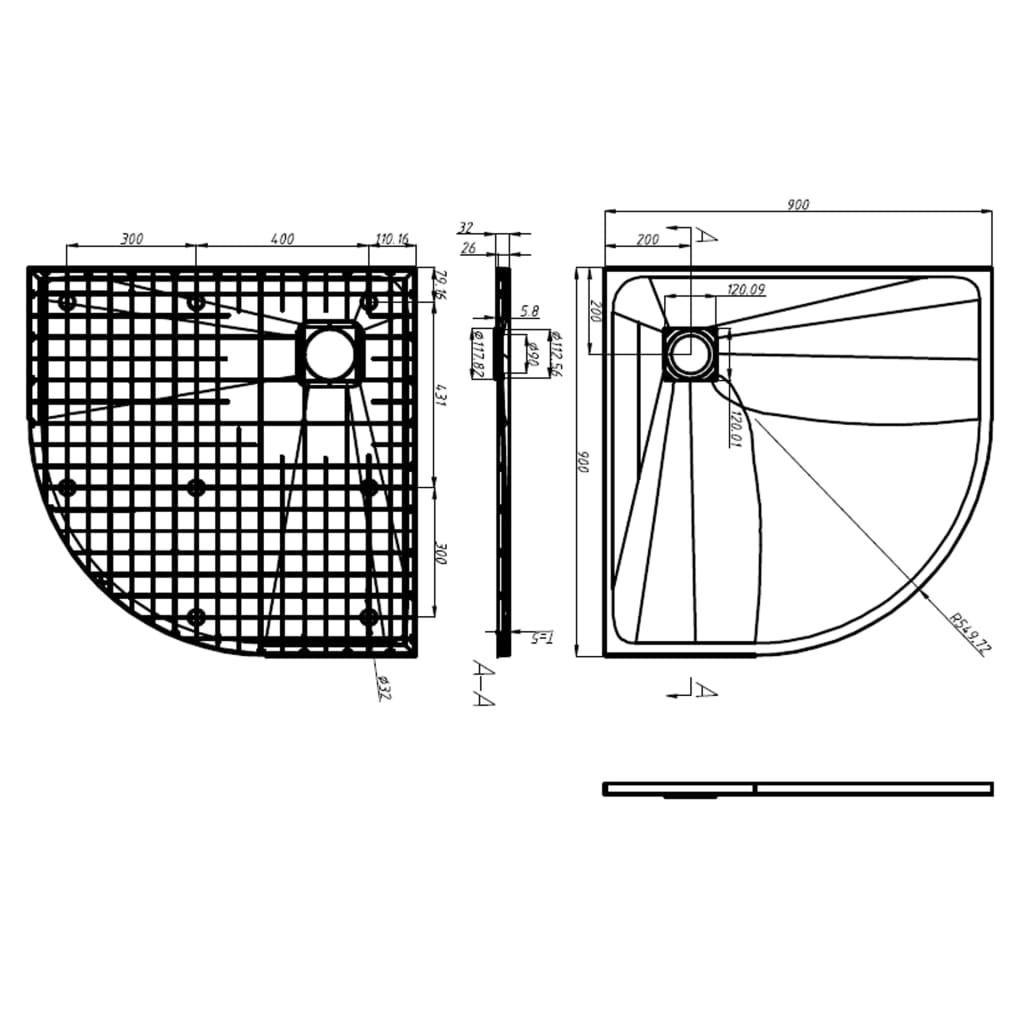 Shower Tray SMC Black 90x90 cm - Bend