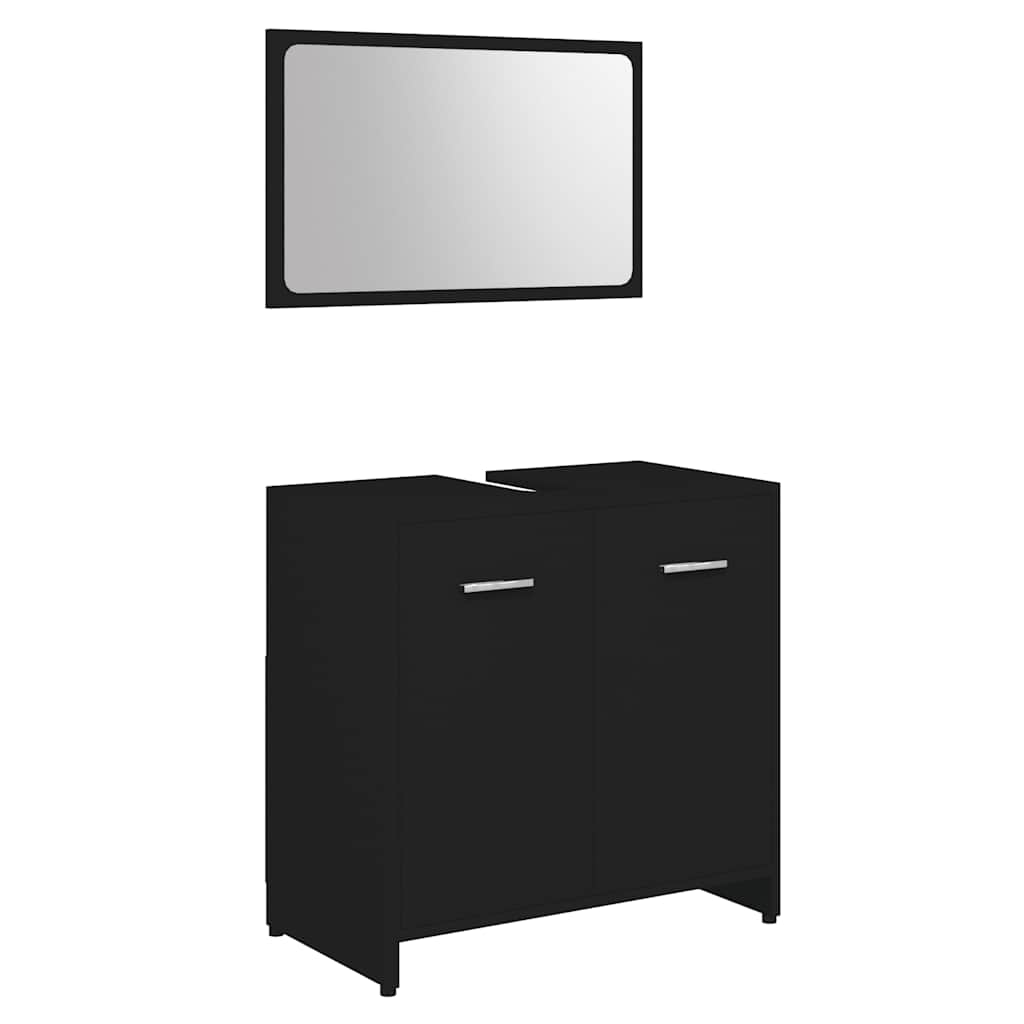 Bathroom Furniture Set Black Engineered Wood