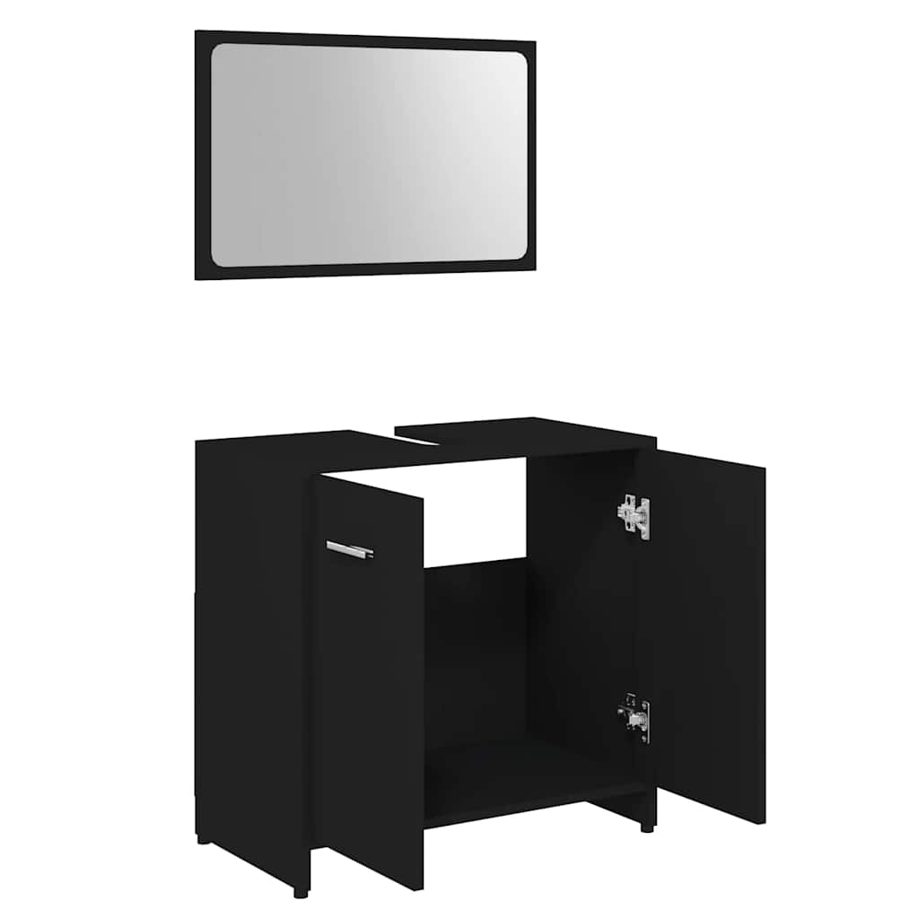 Bathroom Furniture Set Black Engineered Wood