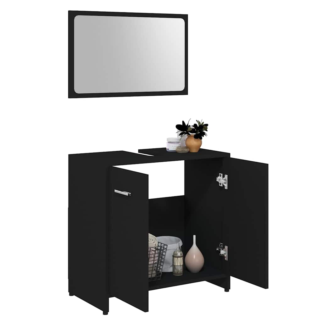 Bathroom Furniture Set Black Engineered Wood