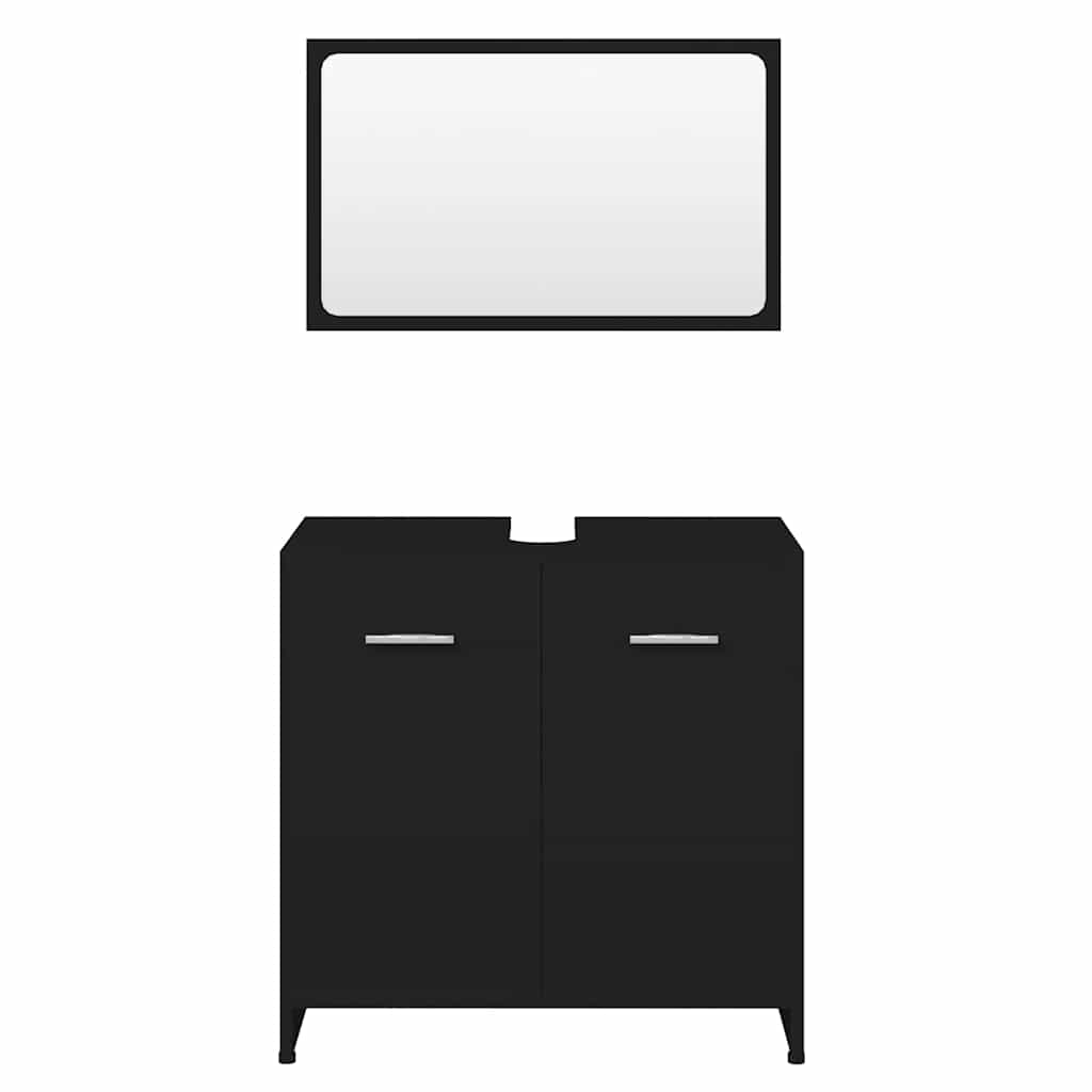 Bathroom Furniture Set Black Engineered Wood