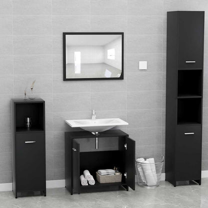 Bathroom Furniture Set Black Engineered Wood