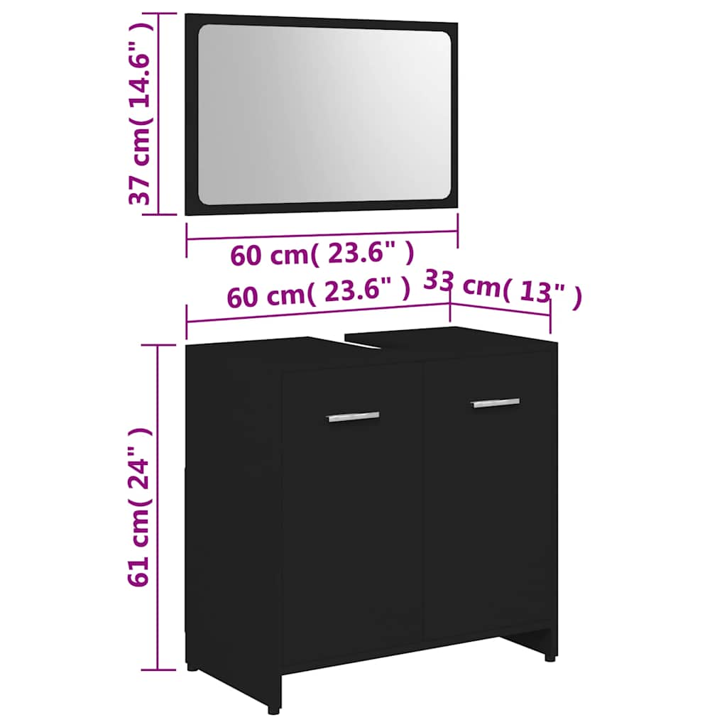 Bathroom Furniture Set Black Engineered Wood