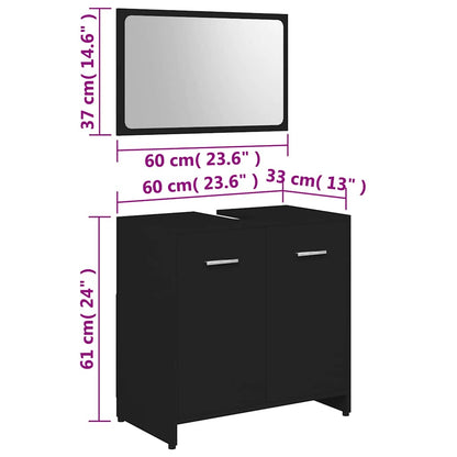 Bathroom Furniture Set Black Engineered Wood