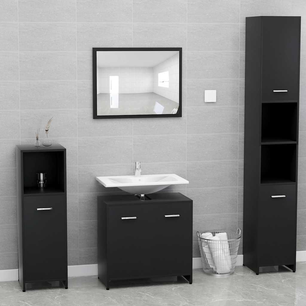 Bathroom Furniture Set Black Engineered Wood