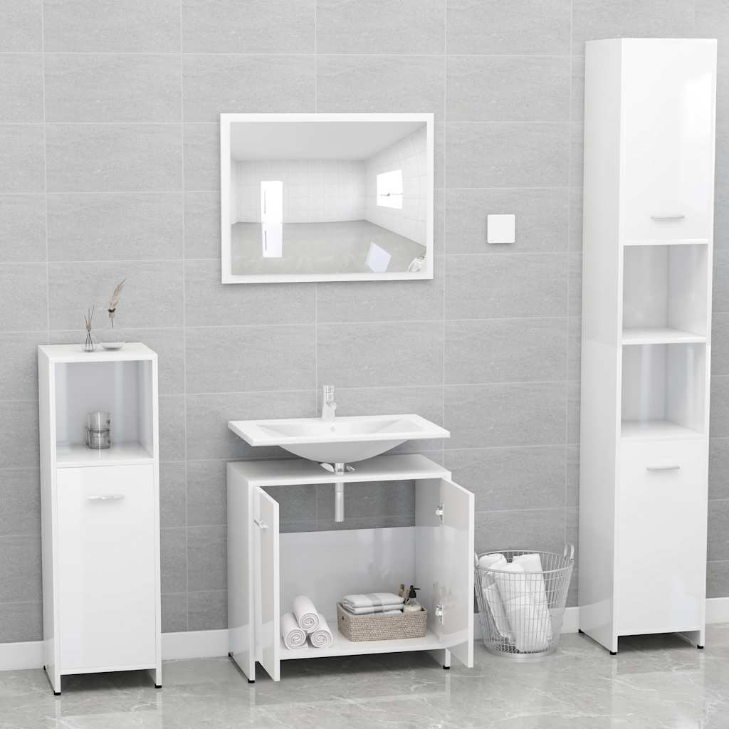 Bathroom Furniture Set High Gloss White Engineered Wood