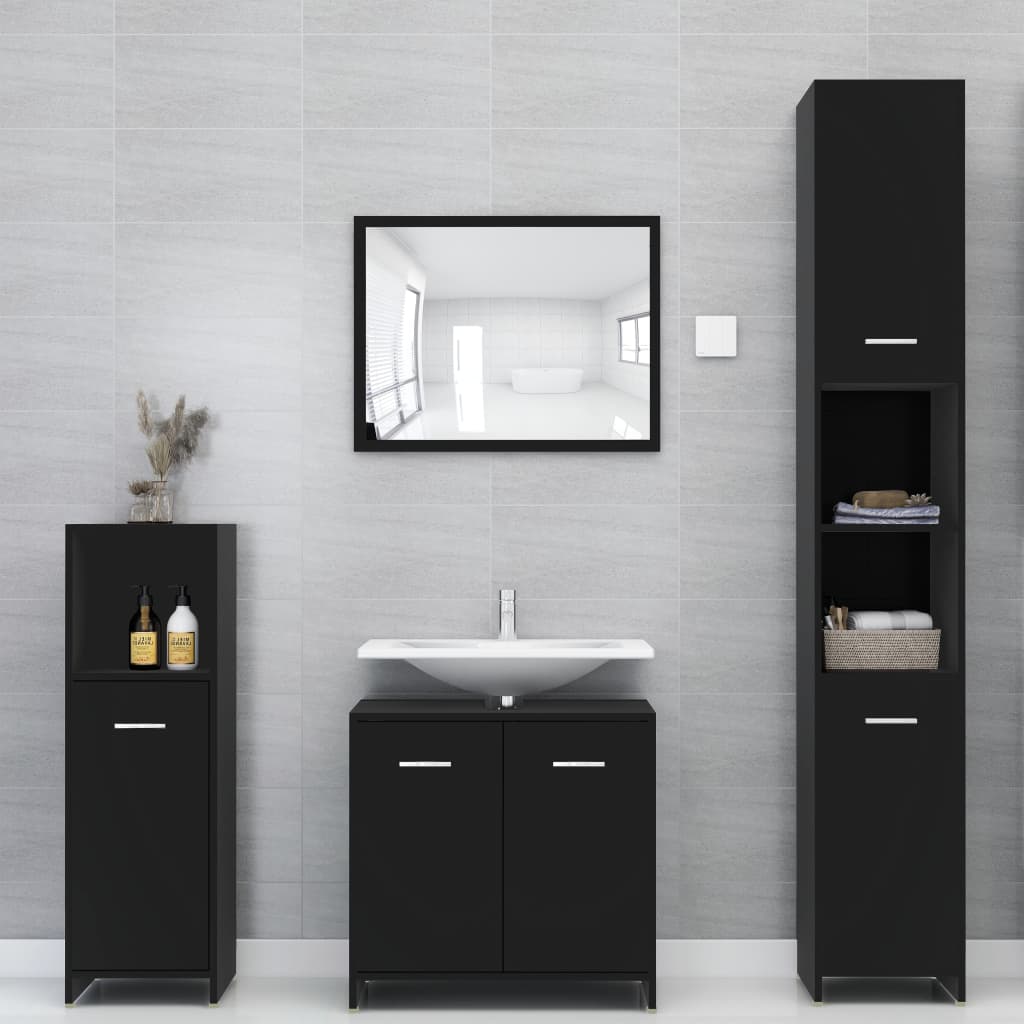 Bathroom Cabinet Black 30x30x95 cm Engineered Wood