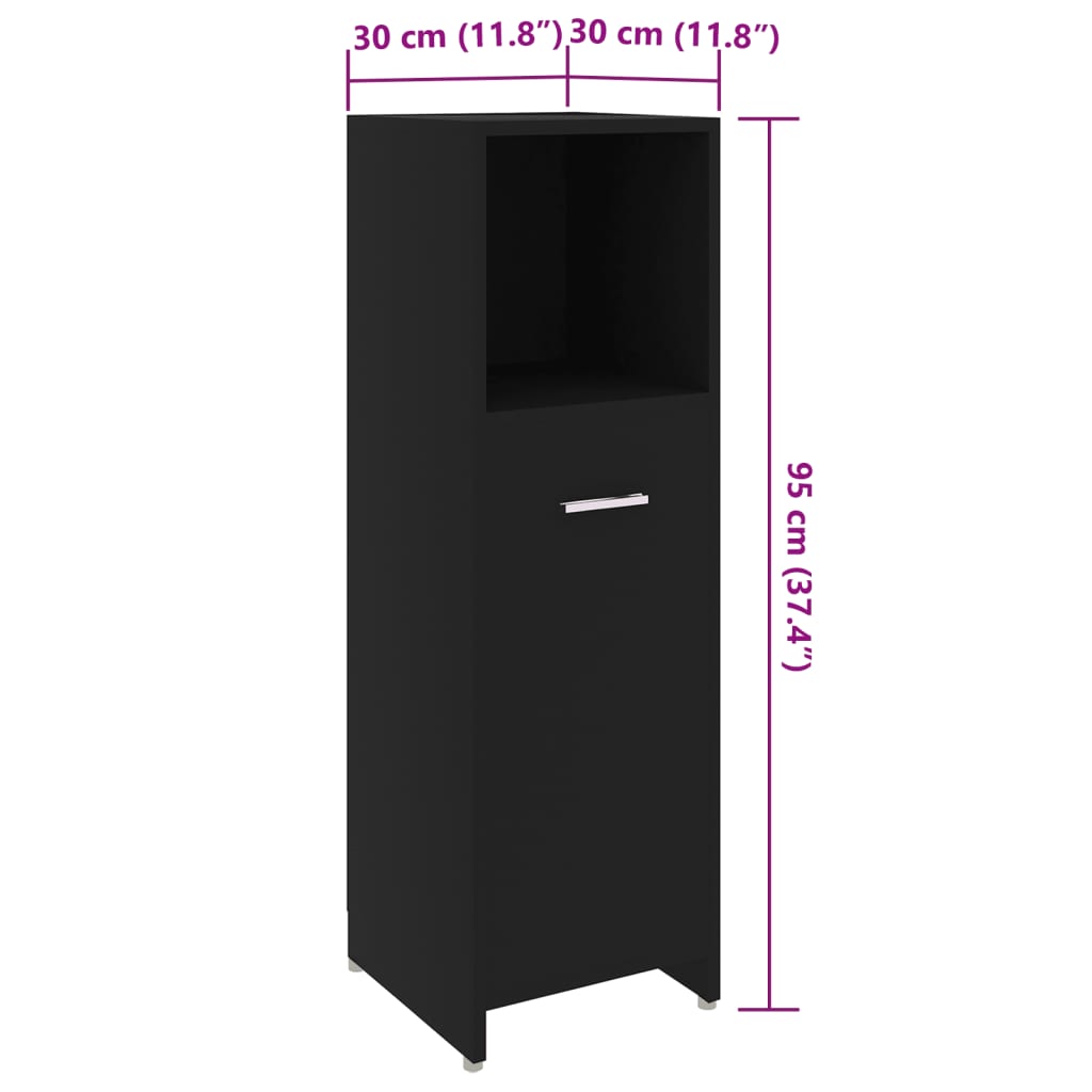 Bathroom Cabinet Black 30x30x95 cm Engineered Wood