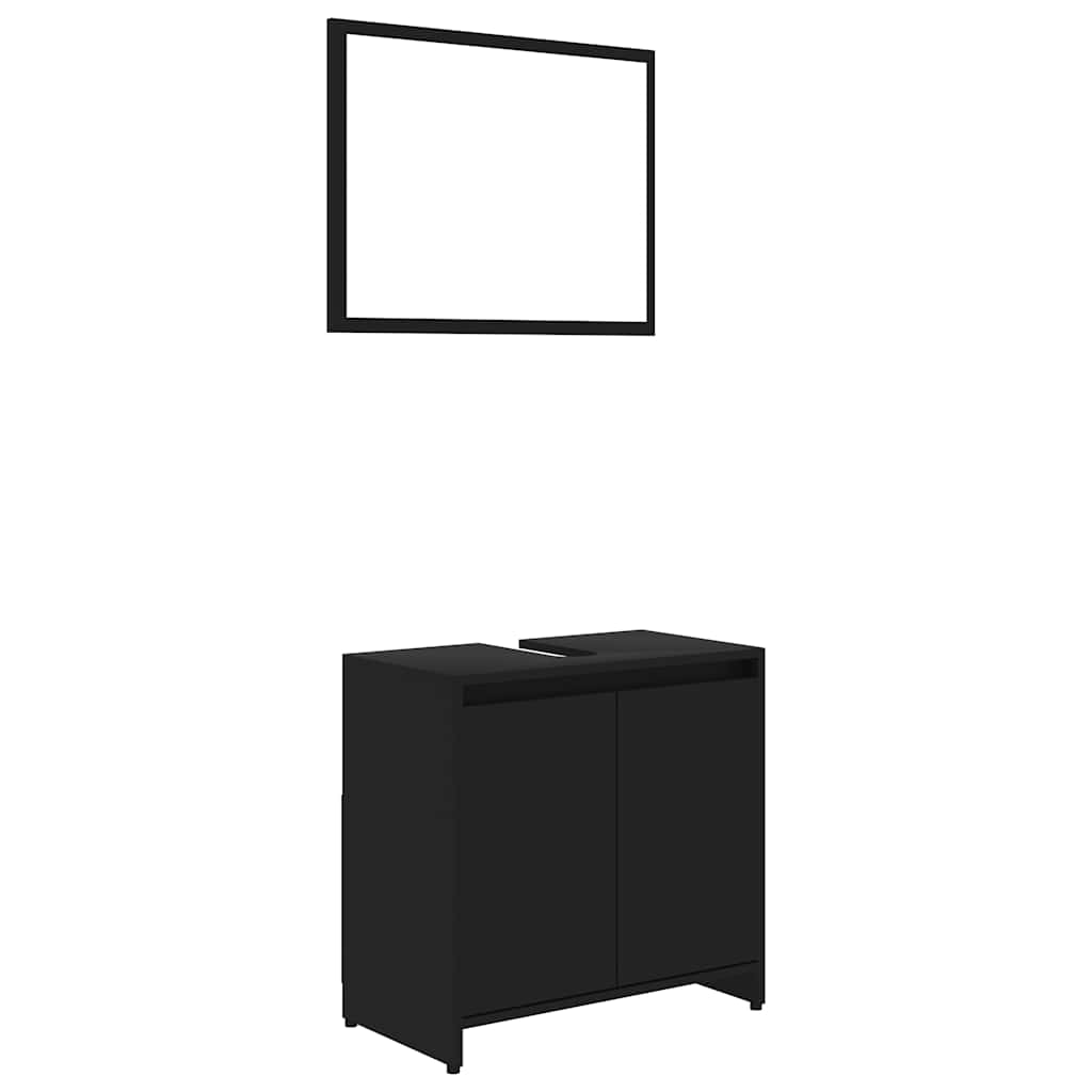 Bathroom Furniture Set Black Engineered Wood