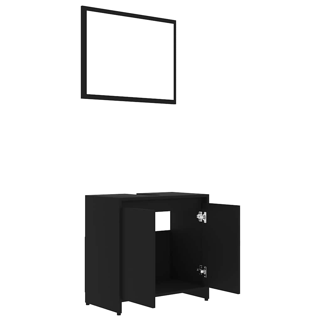 Bathroom Furniture Set Black Engineered Wood