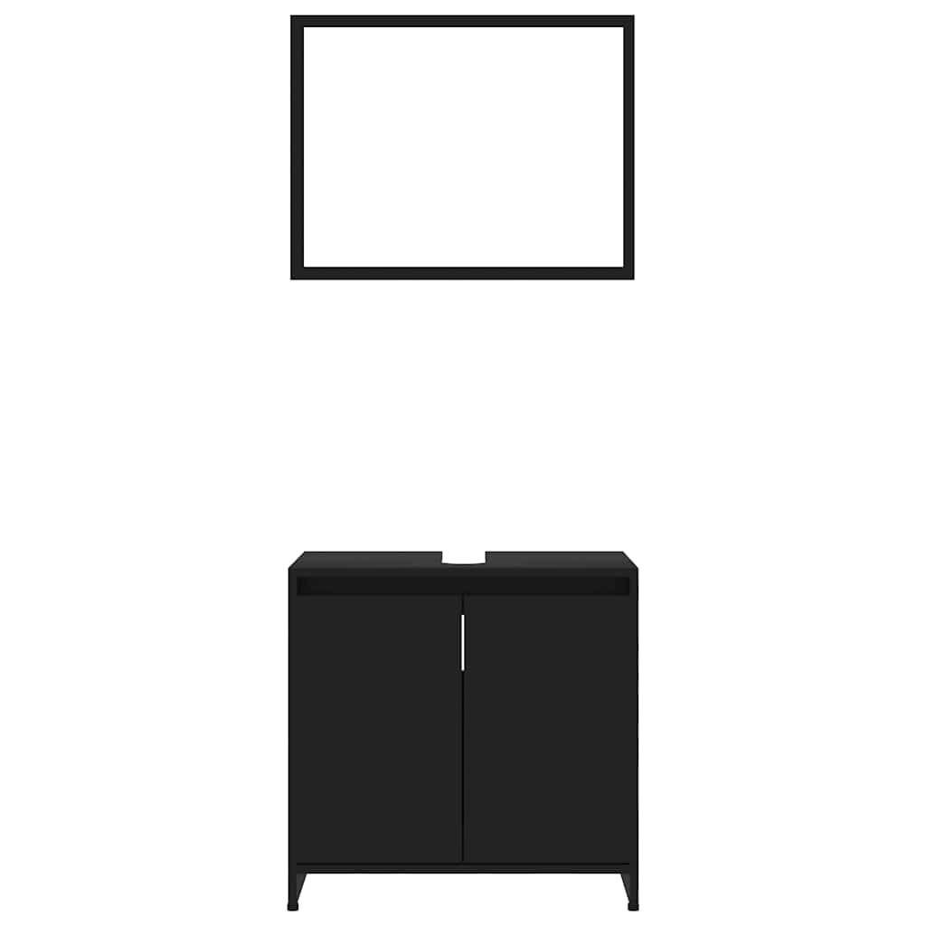 Bathroom Furniture Set Black Engineered Wood