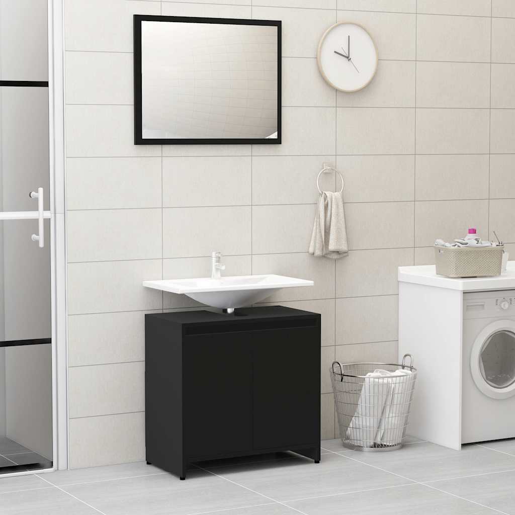 Bathroom Furniture Set Black Engineered Wood