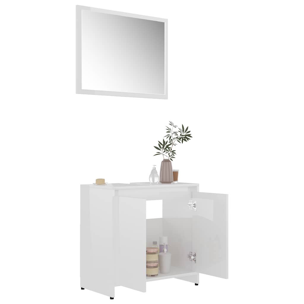 Bathroom Furniture Set High Gloss White Engineered Wood