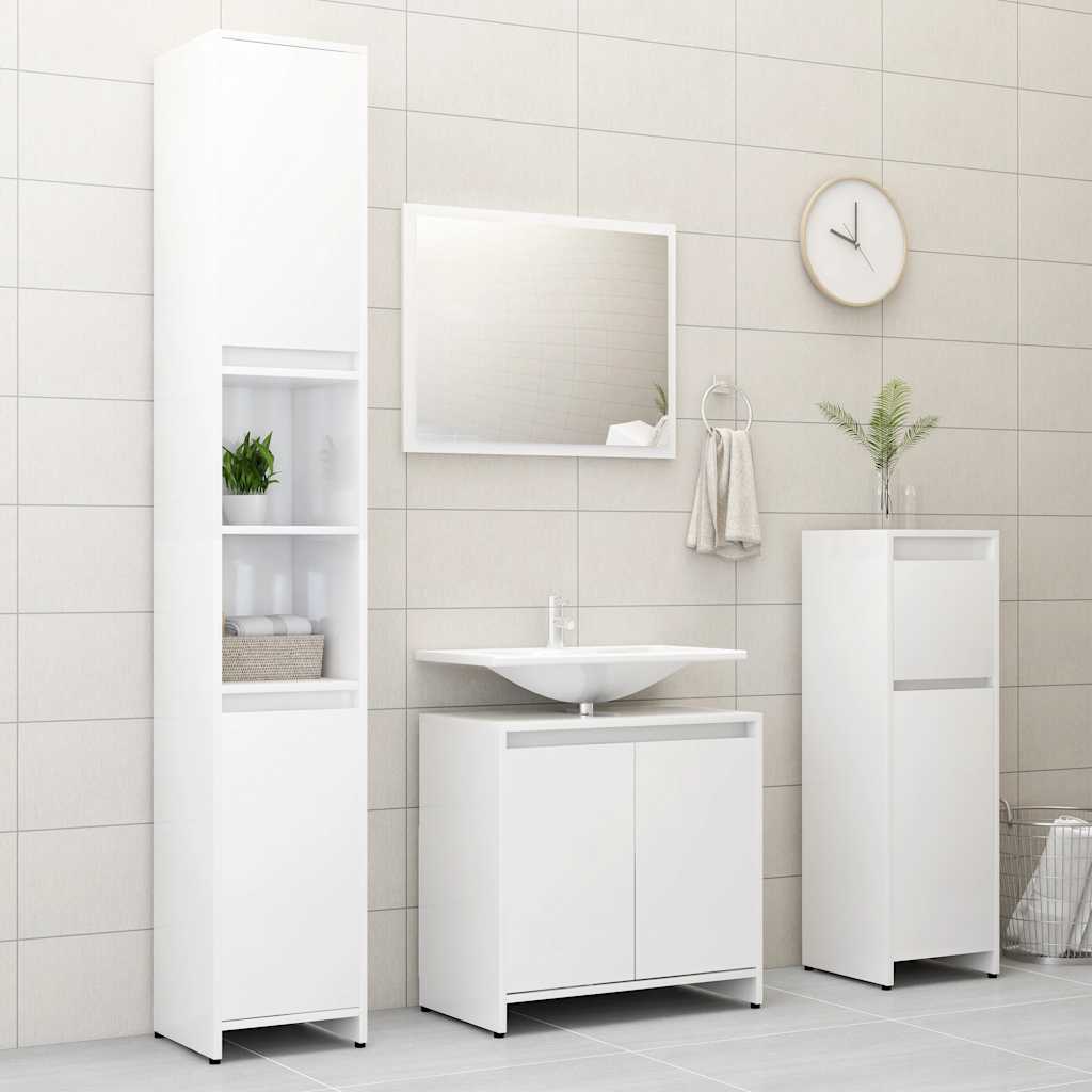 Bathroom Furniture Set High Gloss White Engineered Wood