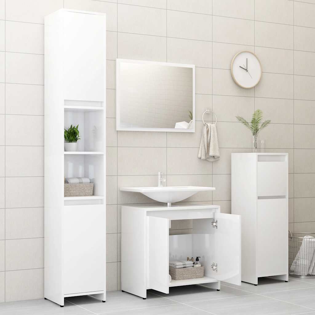 Bathroom Furniture Set High Gloss White Engineered Wood