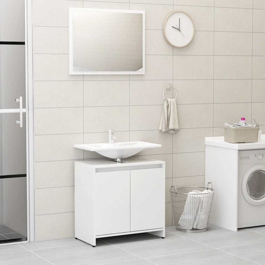 Bathroom Furniture Set High Gloss White Engineered Wood