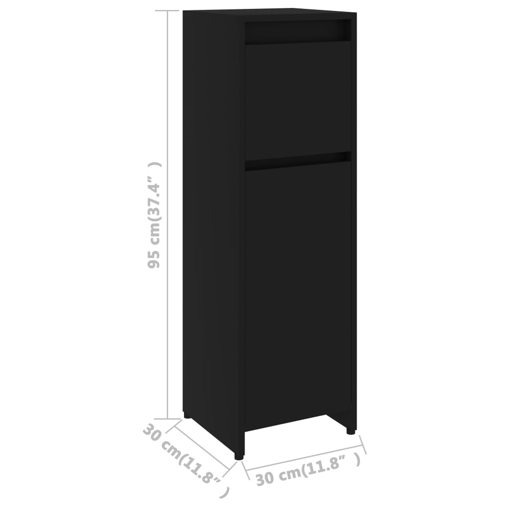 Bathroom Cabinet Black 30x30x95 cm Engineered Wood