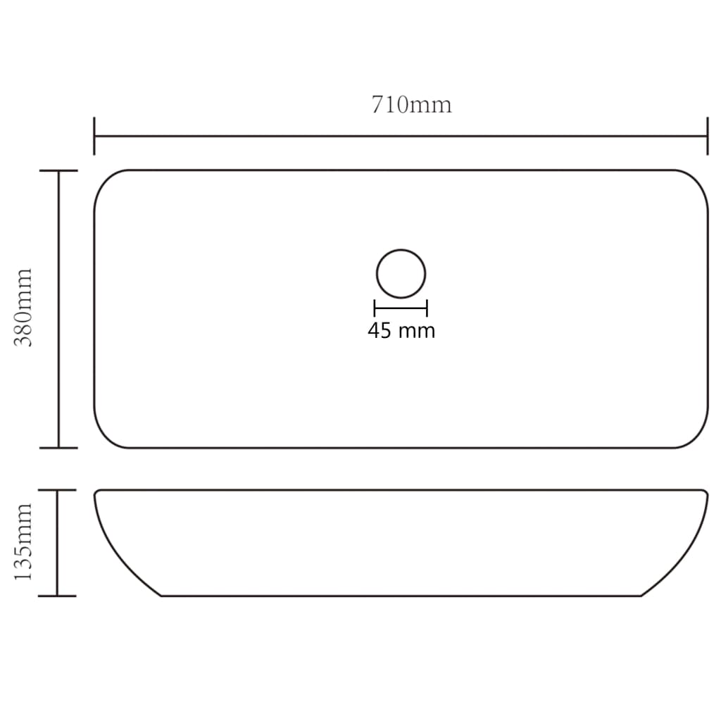 Luxury Basin Rectangular Matt White 71x38 cm Ceramic