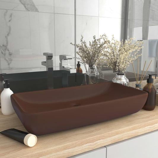 Luxury Basin Rectangular Matt Dark Brown 71x38 cm Ceramic - Bend