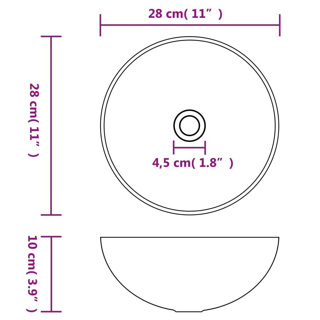 Ceramic Round Bathroom Sink - Various Colours - Bend