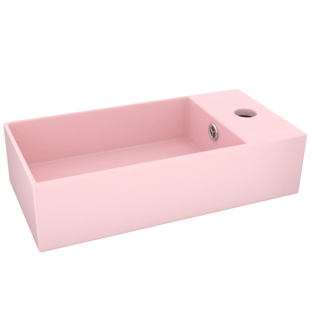 Bathroom Sink with Overflow Ceramic Matt Pink - Bend