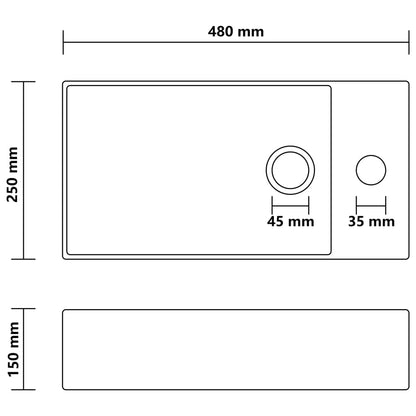 Ceramic Bathroom Sink with Overflow, Rectangular - Various Matt Colours - Bend