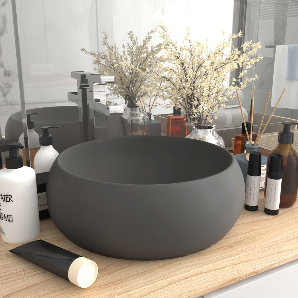 Luxury Wash Basin Round Matt Dark Grey 40x15 cm Ceramic - Bend