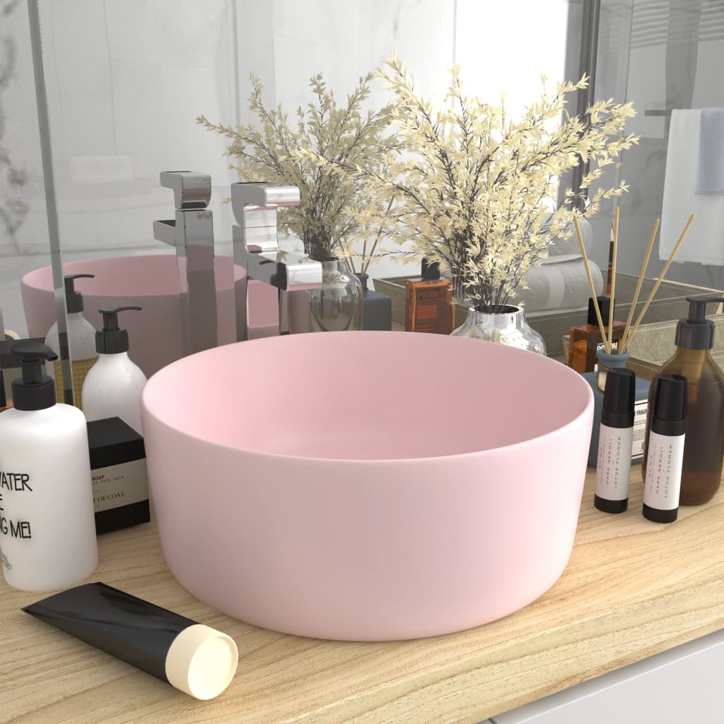 Luxury Wash Basin Round Matt Pink 40x15 cm Ceramic