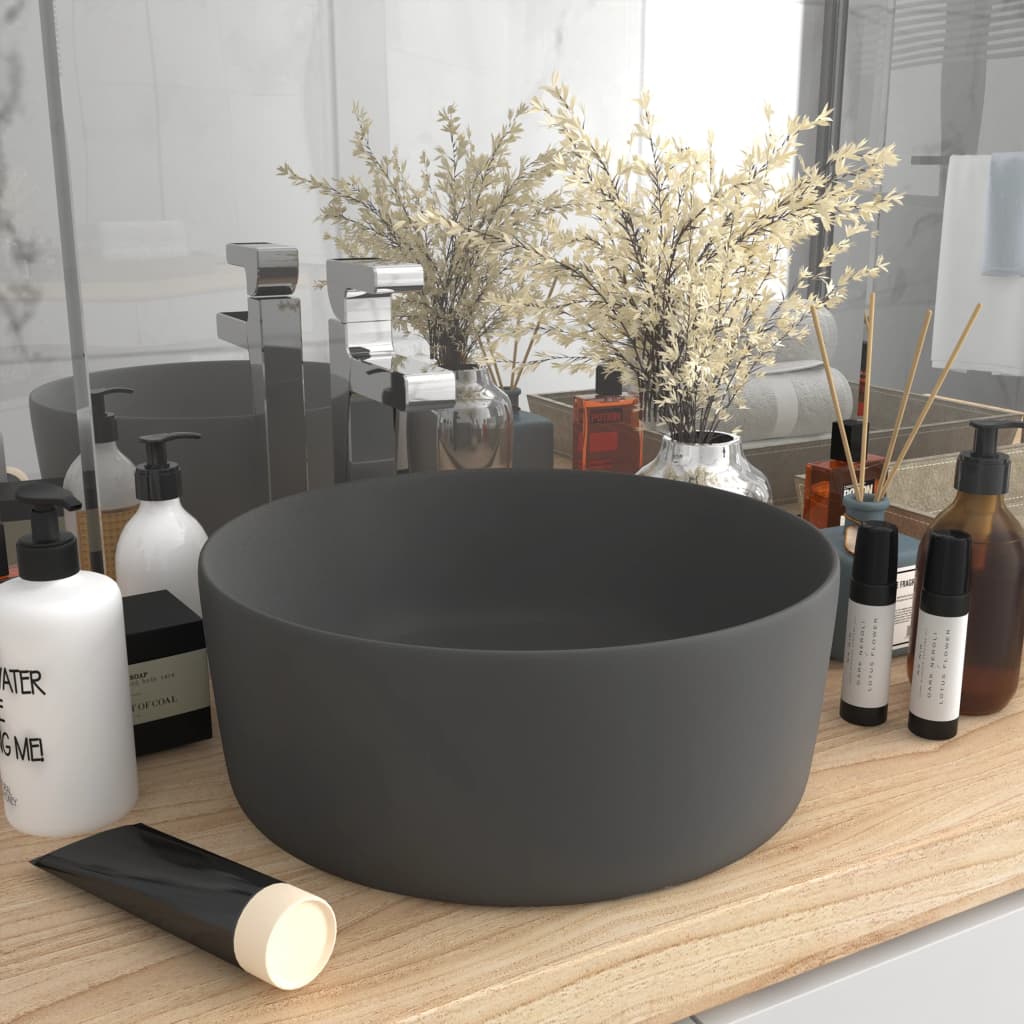 Luxury Wash Basin Round Matt Dark Grey 40x15 cm Ceramic - Bend