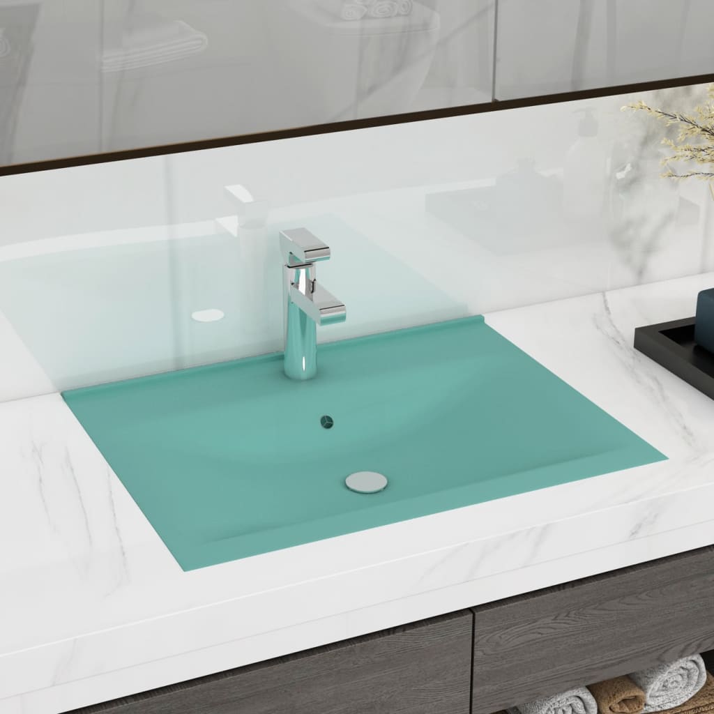 Luxury Basin with Faucet Hole Matt Light Green 60x46 cm Ceramic