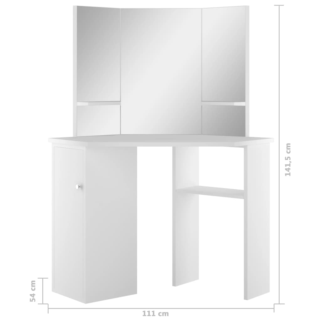 Corner Dressing Table Cosmetic Table Make-up Table White - Bend