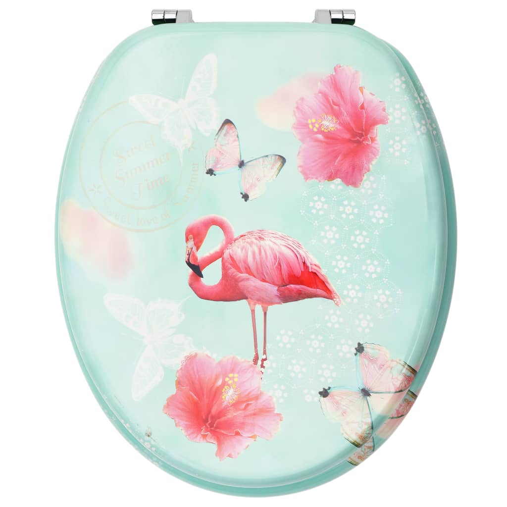 WC Toilet Seats with Lid 2 pcs MDF Flamingo Design