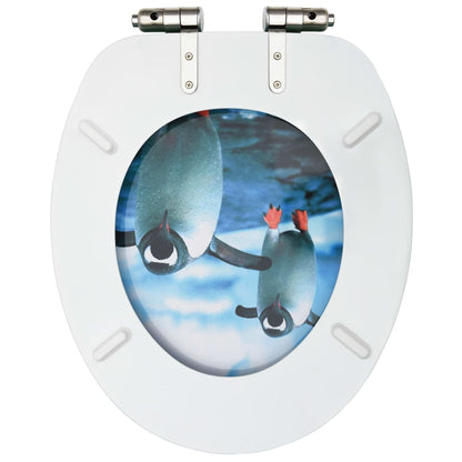 WC Toilet Seats with Soft Close Lid 2 pcs MDF Penguin Design