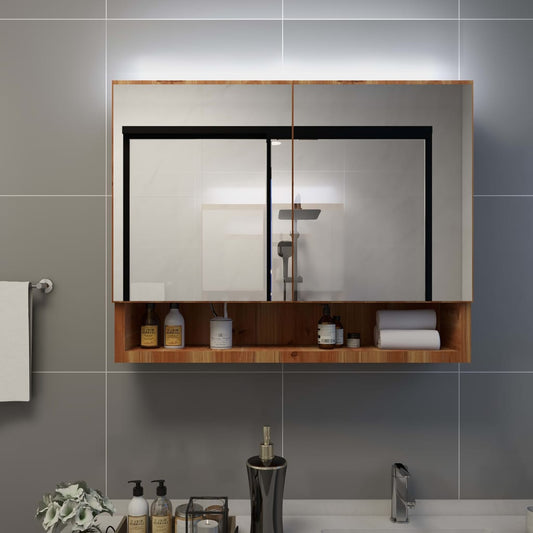 LED Bathroom Mirror Cabinet Oak 80x15x60 cm MDF - Bend