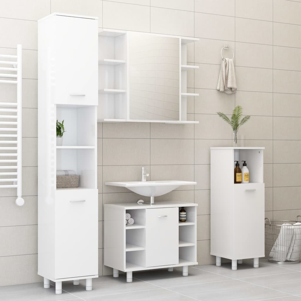 Bathroom Cabinet High Gloss White 30x30x95 cm Engineered Wood