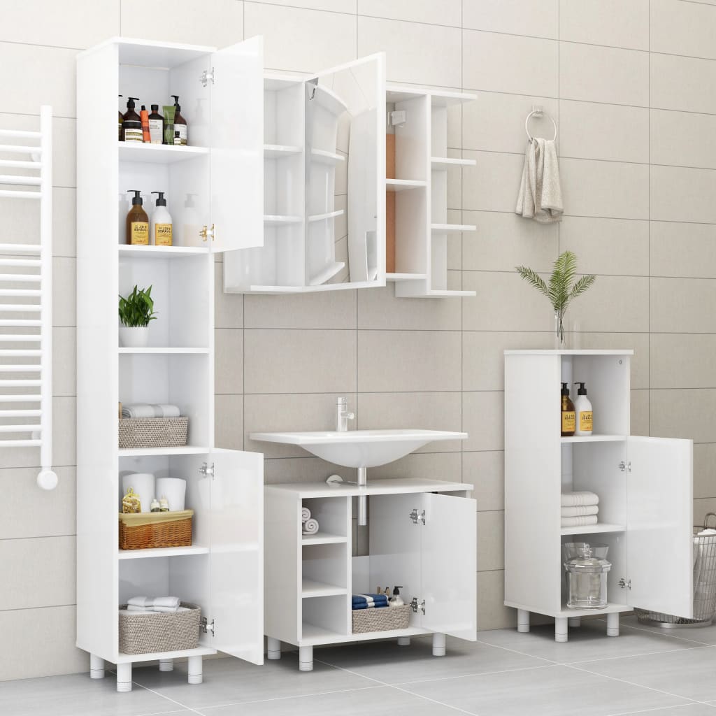 Bathroom Cabinet High Gloss White 30x30x95 cm Engineered Wood