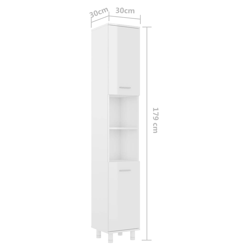 Bathroom Cabinet High Gloss White 30x30x179 cm Engineered Wood