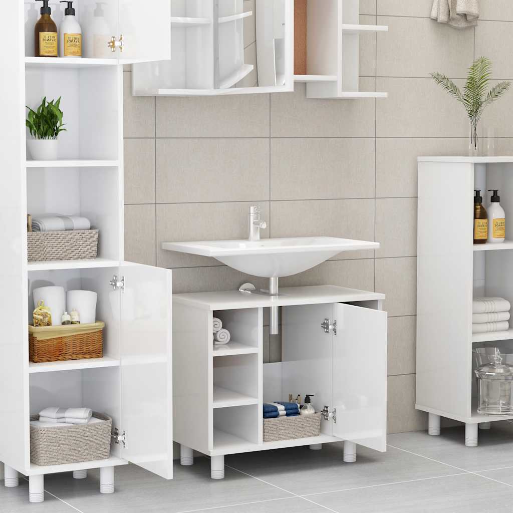 Bathroom Cabinet High Gloss White 60x32x53.5 cm Engineered Wood