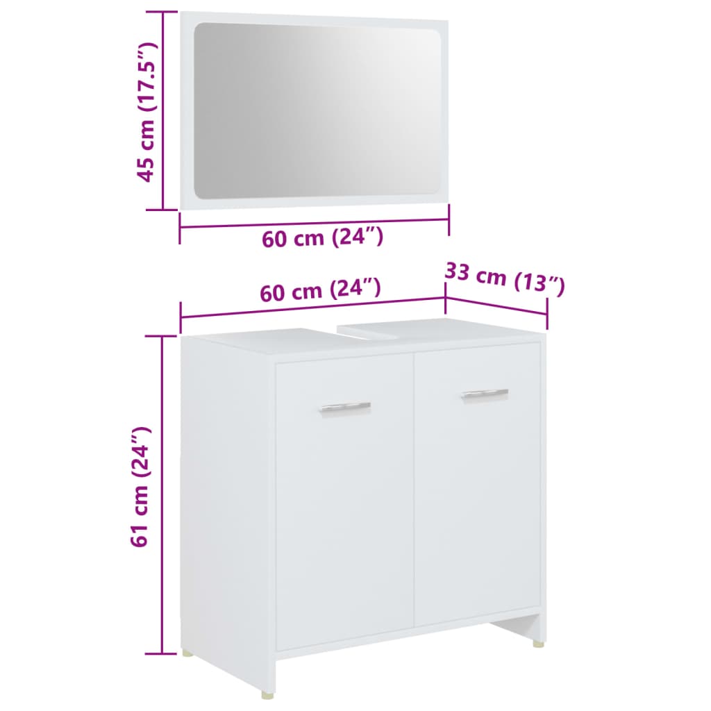 4 Piece Bathroom Furniture Set White Engineered Wood