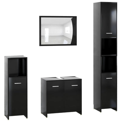 4 Piece Bathroom Furniture Set Black Engineered Wood