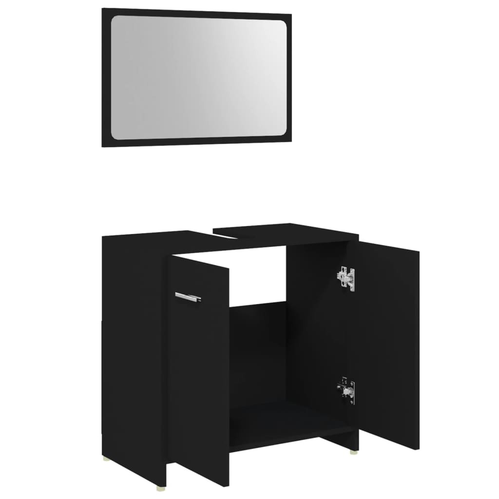 4 Piece Bathroom Furniture Set Black Engineered Wood