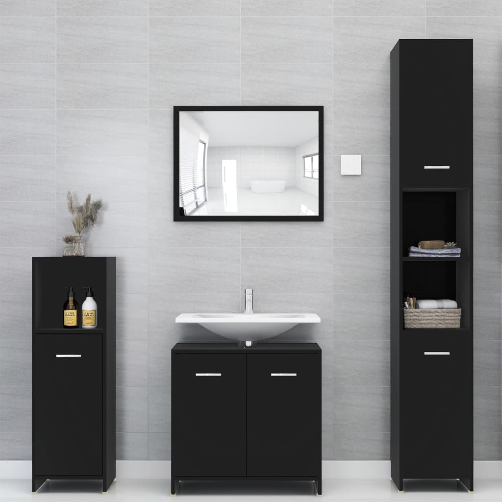 4 Piece Bathroom Furniture Set Black Engineered Wood